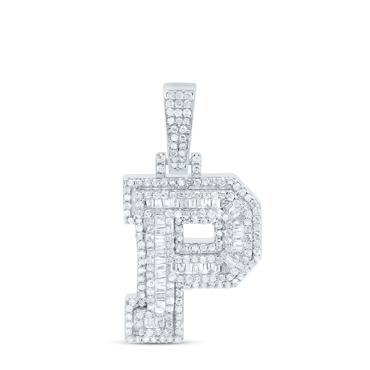 Sterling Silver 7/8 CTW-Natural Diamond Mens Initial "P" Pendant