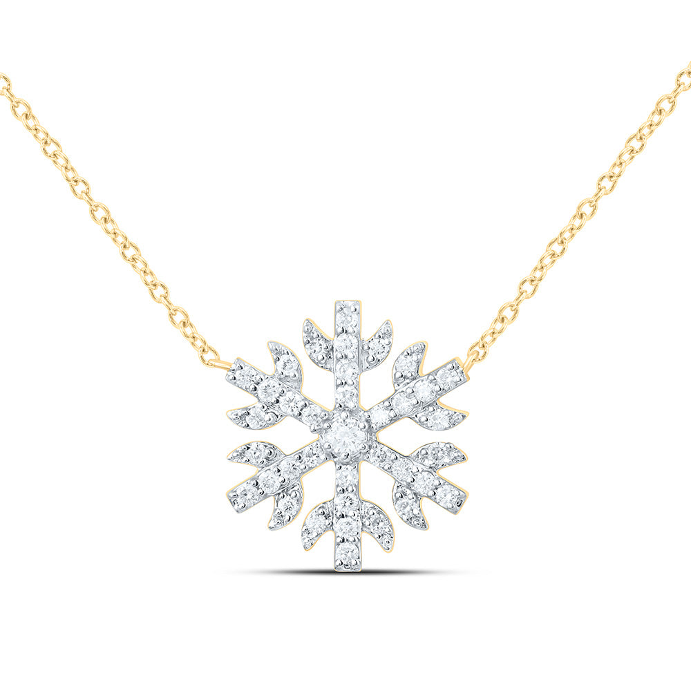 14k Gold 1/4 CTW-Natural Diamond Fashion Snowflake Necklace (17 Inch )