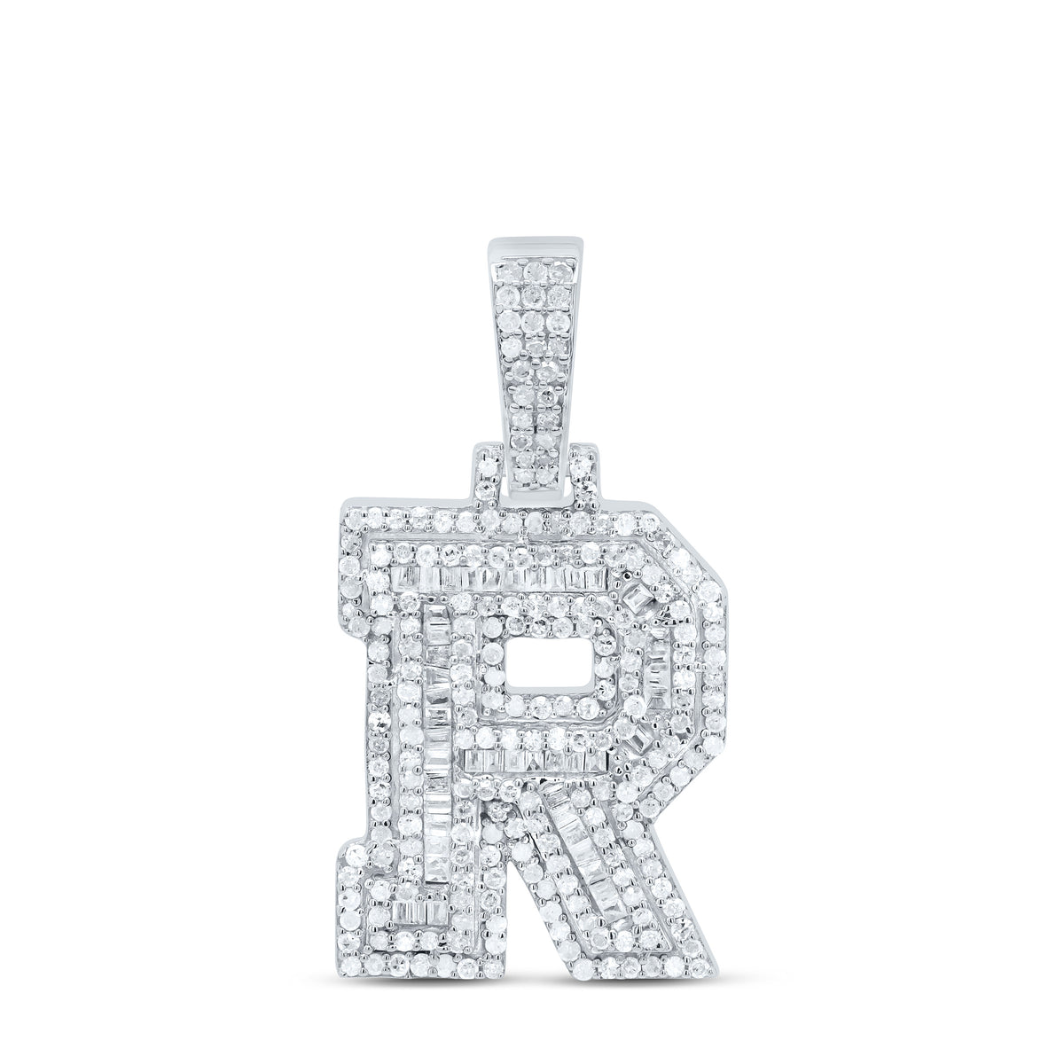 Sterling Silver 7/8 CTW-Natural Diamond Mens Initial "R" Pendant