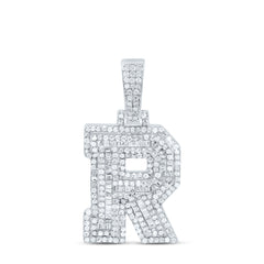 Sterling Silver 7/8 CTW-Natural Diamond Mens Initial "R" Pendant