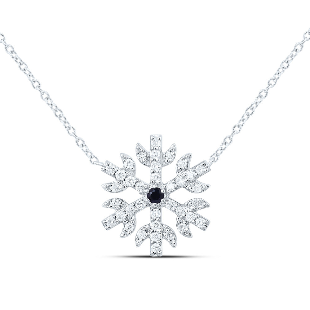 14k Gold 1/4 CTW-Natural Diamond 1.9MM Rd-Bs Natural Gemstone Snowflake Necklace (17 Inch )