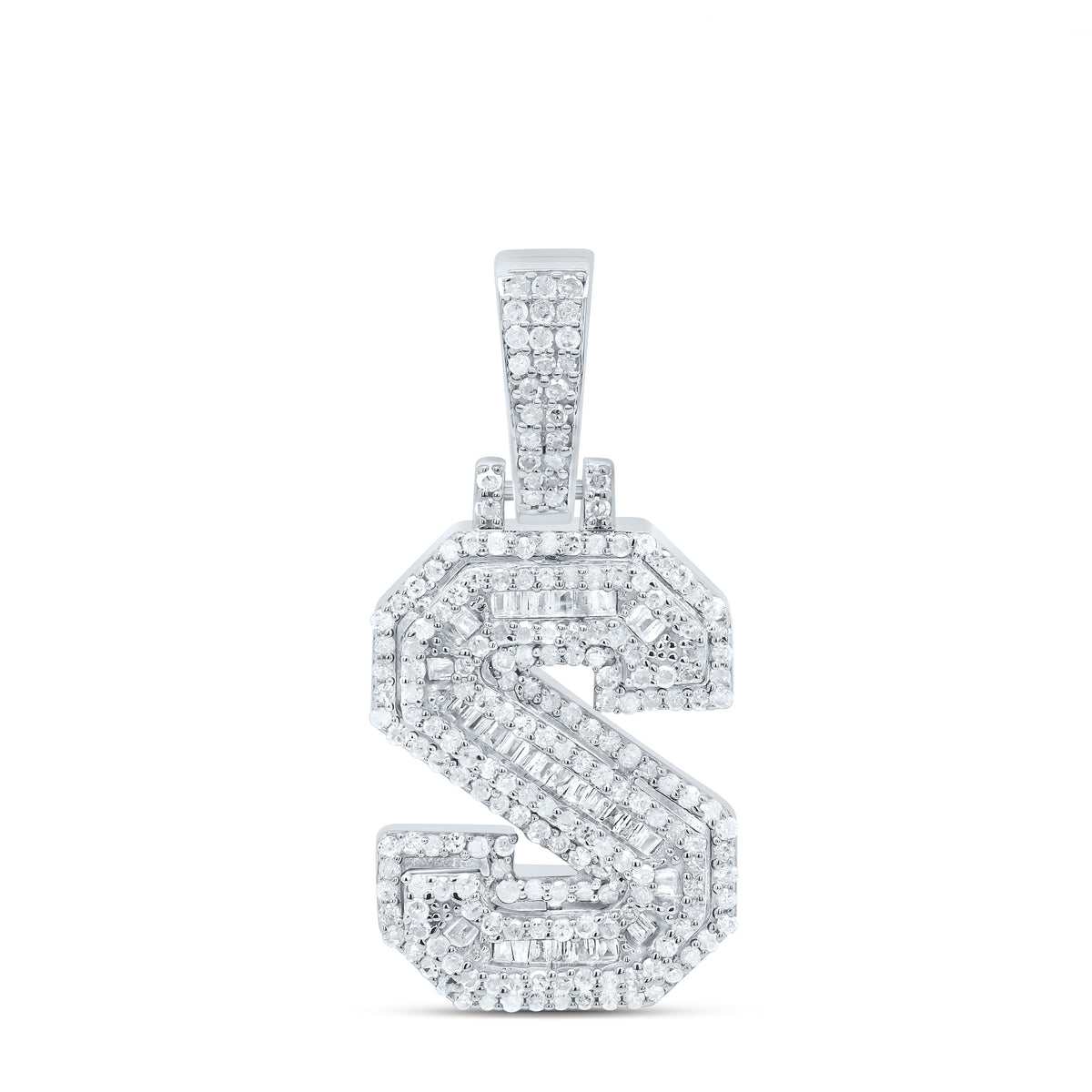 Sterling Silver 3/4 CTW-Natural Diamond Mens Initial "S" Pendant