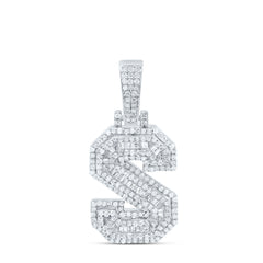 Sterling Silver 3/4 CTW-Natural Diamond Mens Initial "S" Pendant