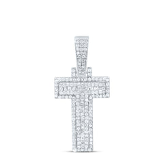 Sterling Silver 5/8 CTW-Natural Diamond Mens Initial "T" Pendant