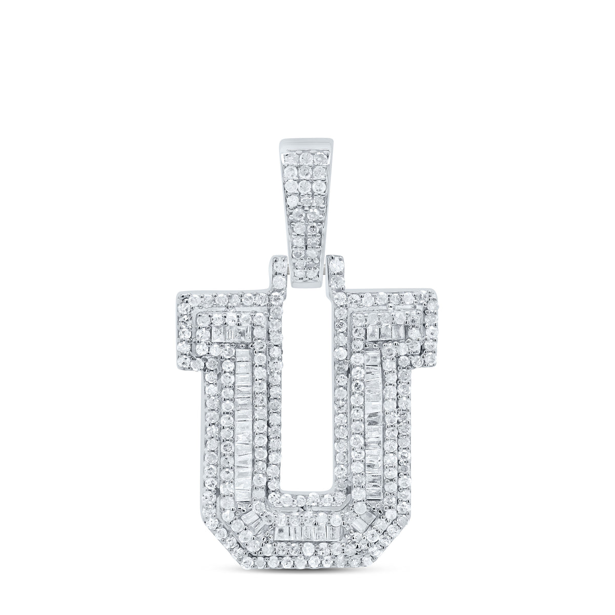 Sterling Silver 7/8 CTW-Natural Diamond Mens Initial "U" Pendant