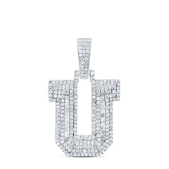 Sterling Silver 7/8 CTW-Natural Diamond Mens Initial "U" Pendant