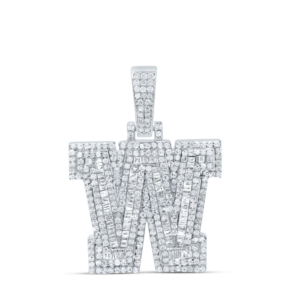 Sterling Silver 1 1/8 CTW-Natural Diamond Mens Initial "W" Pendant