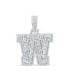 Sterling Silver 1 1/8 CTW-Natural Diamond Mens Initial "W" Pendant