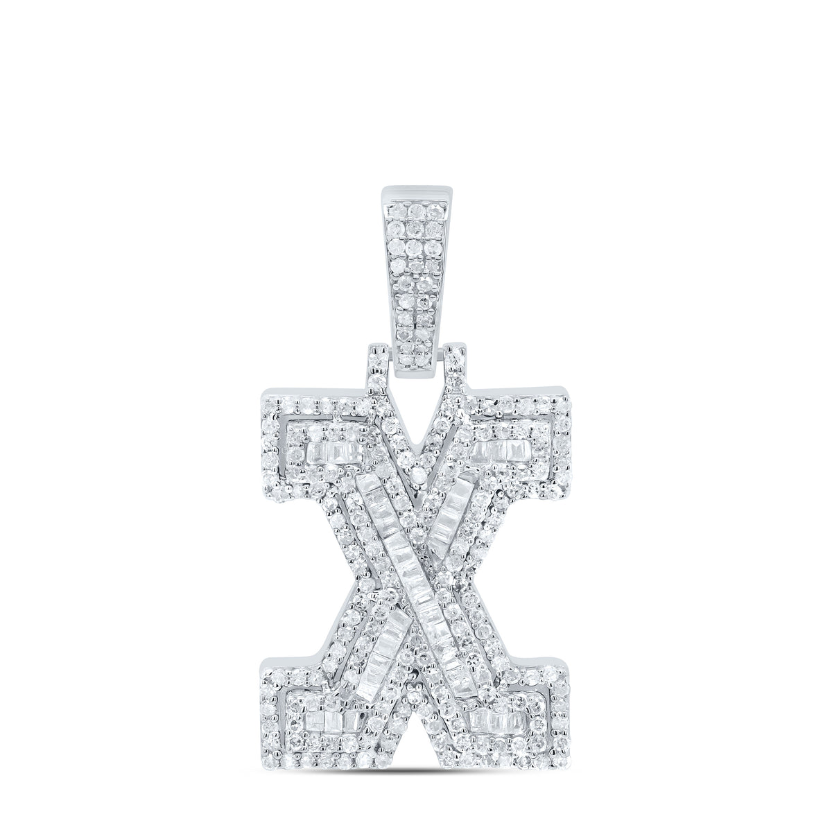 Sterling Silver 3/4 CTW-Natural Diamond Mens Initial "X" Pendant