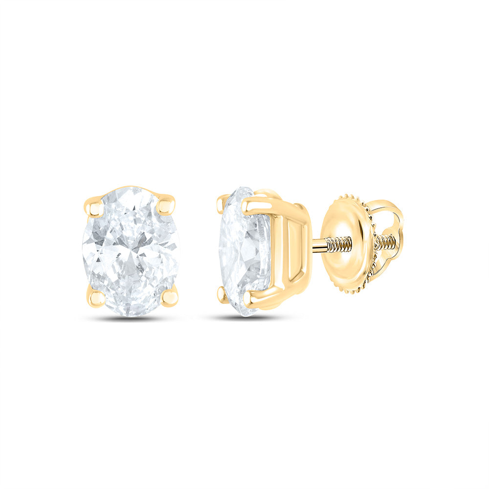 14k Gold 3/4 CTW-Natural Diamond I1 Ij Oval Solitaire Stud Earring