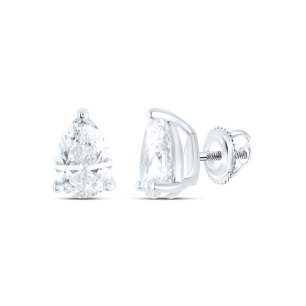 14k Gold 3/4 CTW-Natural Diamond I1 Ij Pear Solitaire Stud Earring
