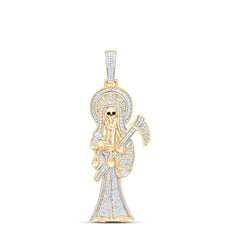 10k Gold 1 3/4 CTW-Natural Diamond Santa Muerte Mens Charm
