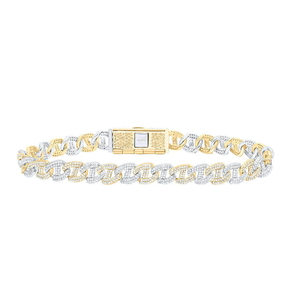 10k Gold 4 CTW-Natural Diamond 8 MM Two Tone Cuban Mens Bracelet (8 Inch )