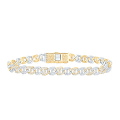 10k Gold 4 CTW-Natural Diamond 8 MM Two Tone Cuban Mens Bracelet (8 Inch )