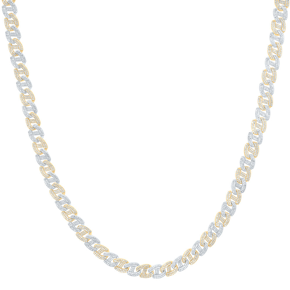 10k Gold 10 CTW-Natural Diamond 8 MM Two Tone Cuban Mens Chain (22 Inch )
