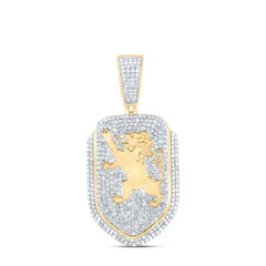 10k Gold 1 5/8 CTW-Natural Diamond Lion Shield Mens Charms