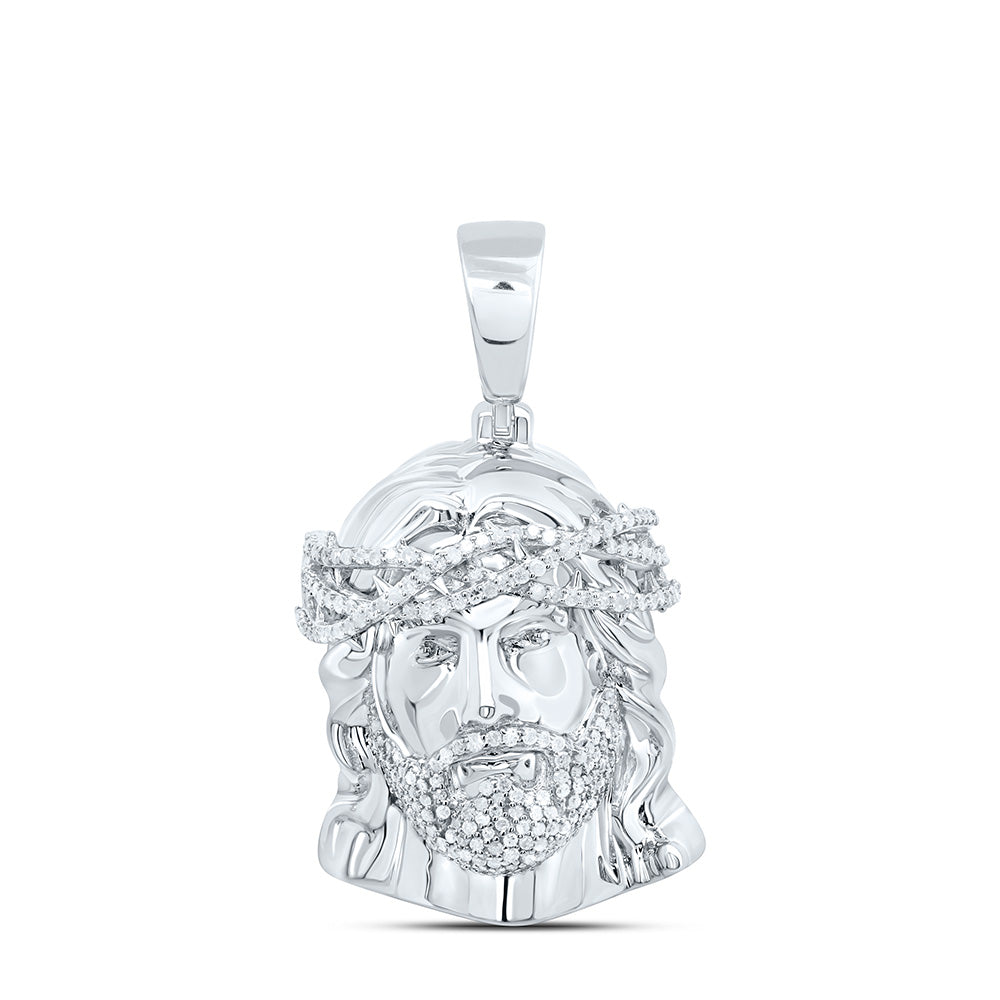 Sterling Silver 3/4 CTW-Natural Diamond Jesus Face Mens Charm