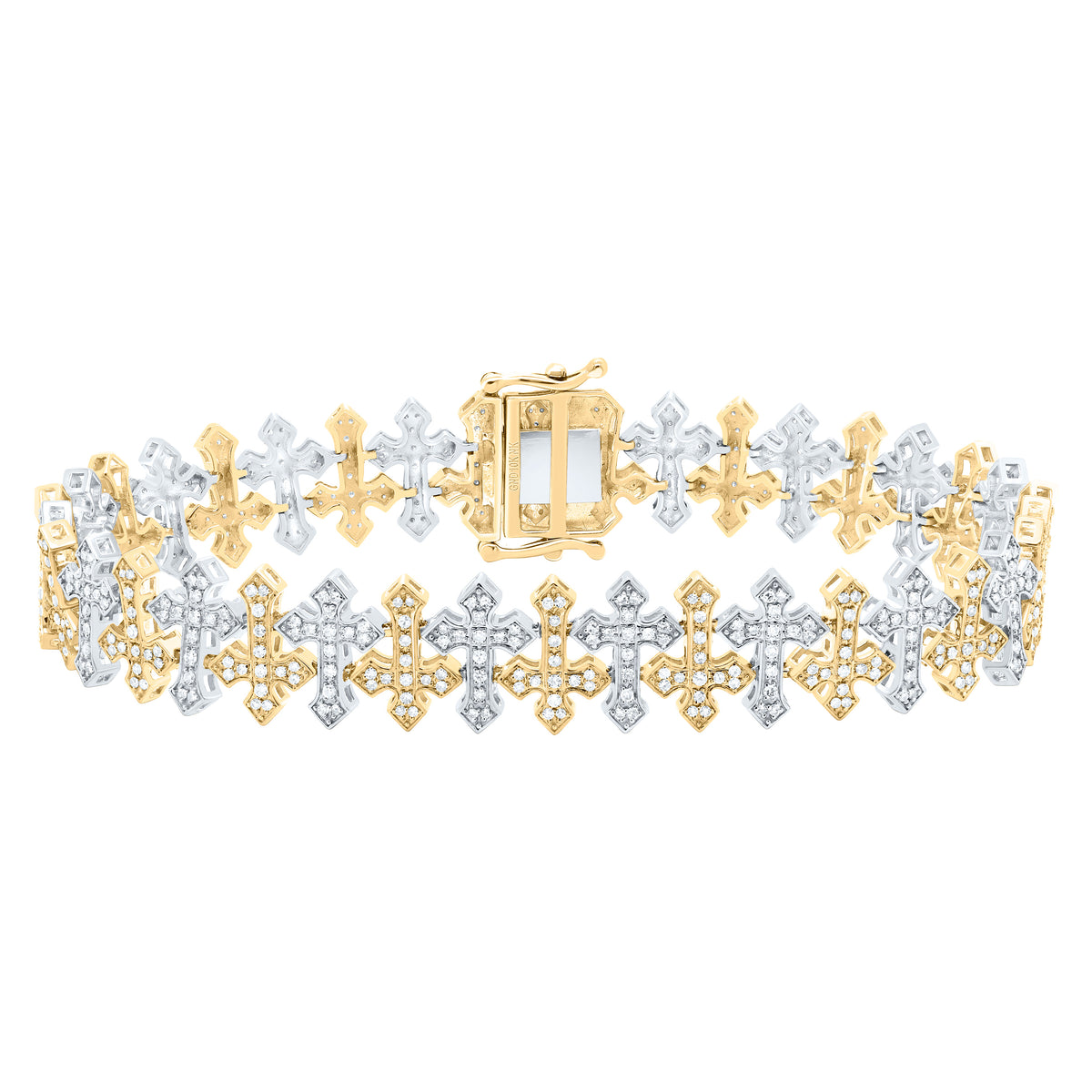 10k Gold 1 5/8 CTW-Natural Diamond Fashion Cross Mens Bracelet (8 Inch )