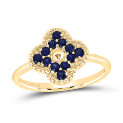 14k Gold 3/8 CTW-Rd-Bs Natural Gemstone Clover Ring