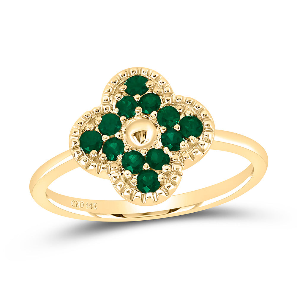 14k Gold 1/3 CTW-Rd-Em Natural Gemstone Clover Ring