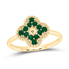 14k Gold 1/3 CTW-Rd-Em Natural Gemstone Clover Ring