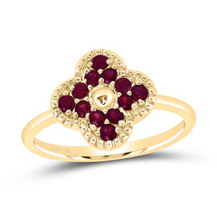14k Gold 1/2 CTW-Rd-Ru Natural Gemstone Clover Ring