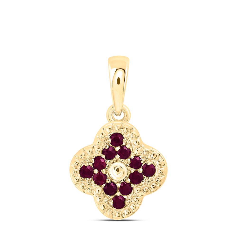 14k Gold 1/4 CTW-Rd-Ru Natural Gemstone Clover Pendant