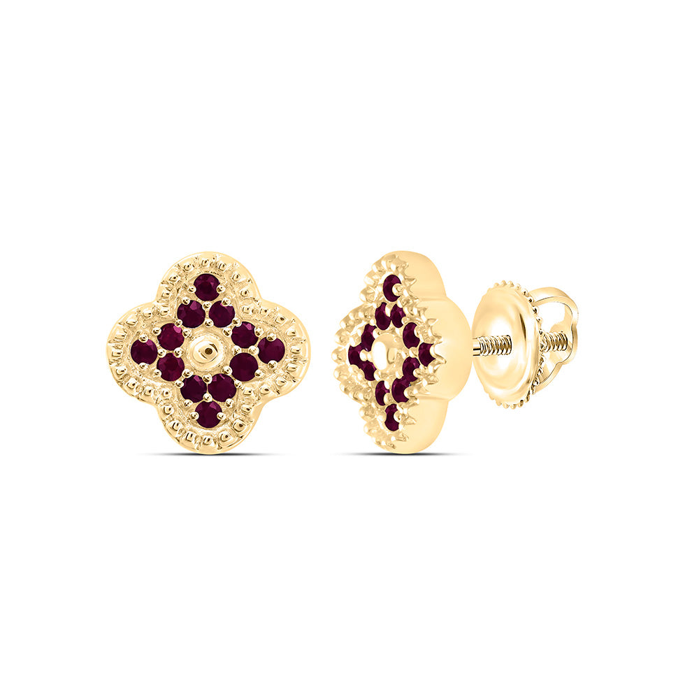 14k Gold 1/5 CTW-Rd-Ru Natural Gemstone Clover Earring