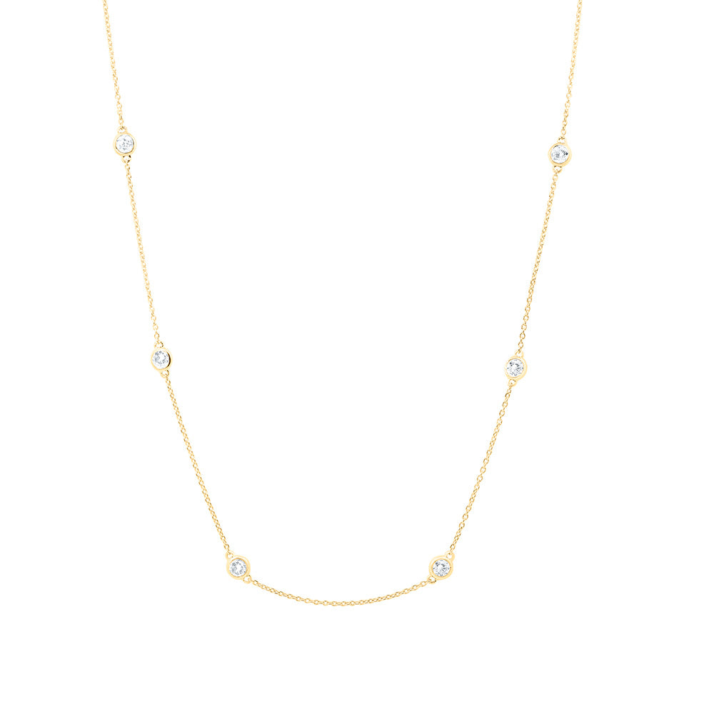 14k Gold 1 1/5 CTW-Natural Diamond Fashion Station Necklace (18 Inch )