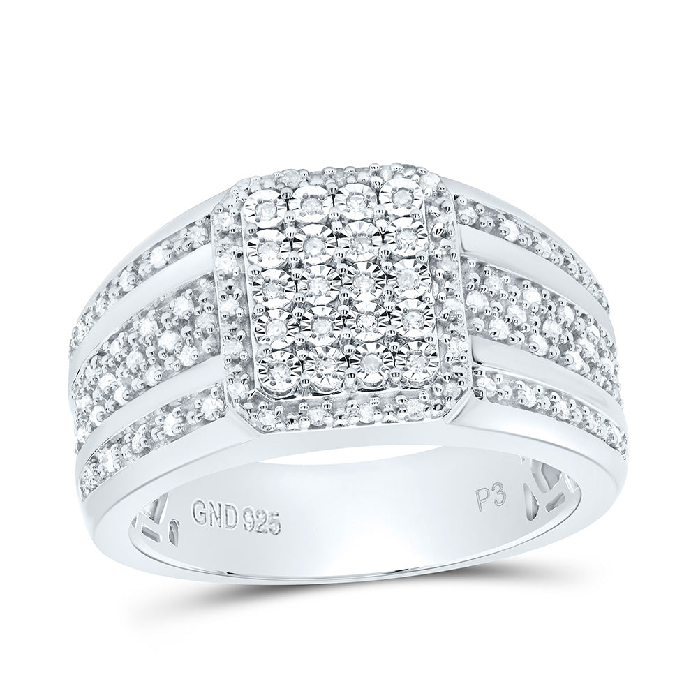 Sterling Silver 1/3 CTW-Natural Diamond Gift Emerald Mens Ring