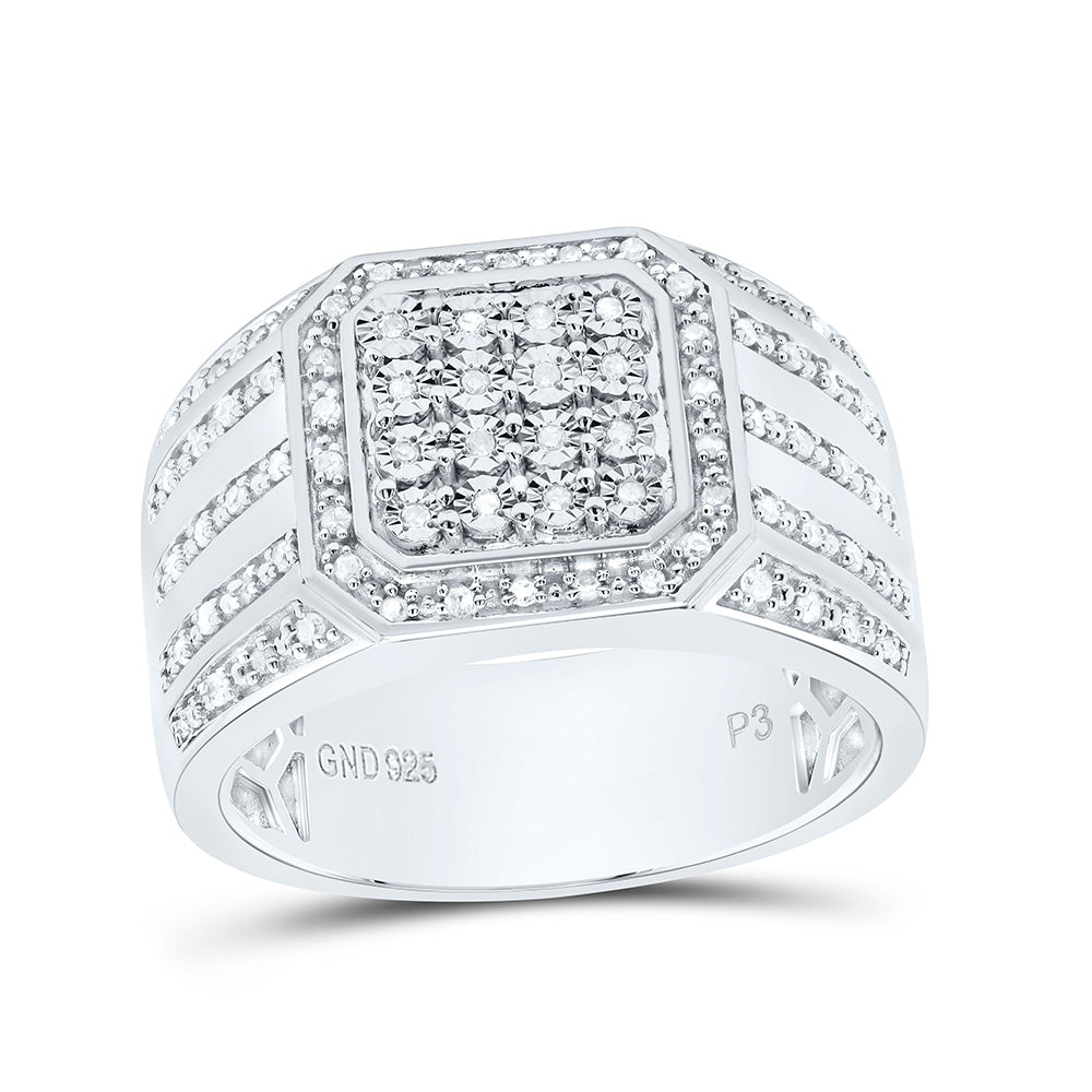 Sterling Silver 1/3 CTW-Natural Diamond Gift Octagon Mens Ring