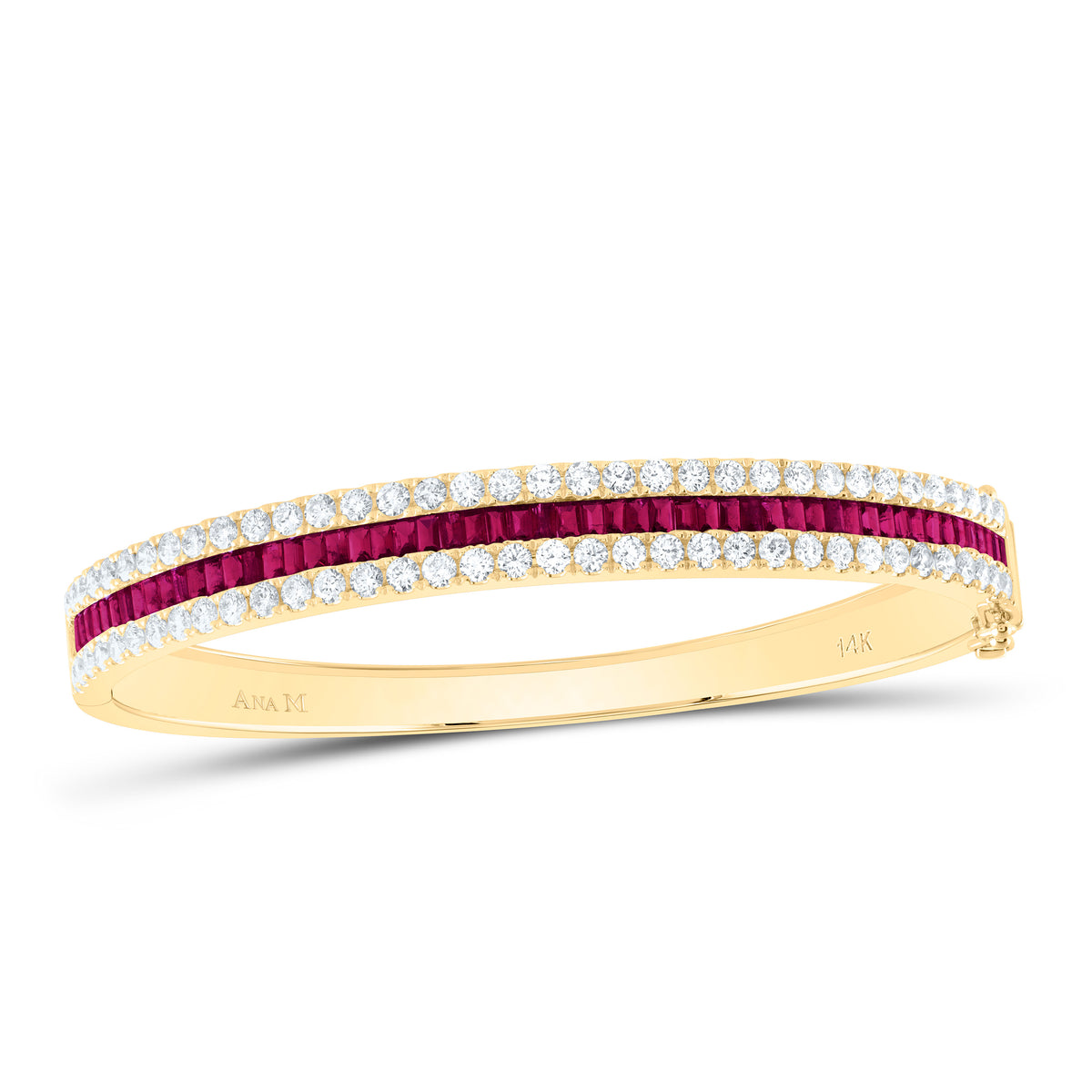 14k Gold 2 3/4 CTW-Natural Diamond 2 3/4 CTW-Bg-Ruby Natural Gemstone Bangle(60X48MM)