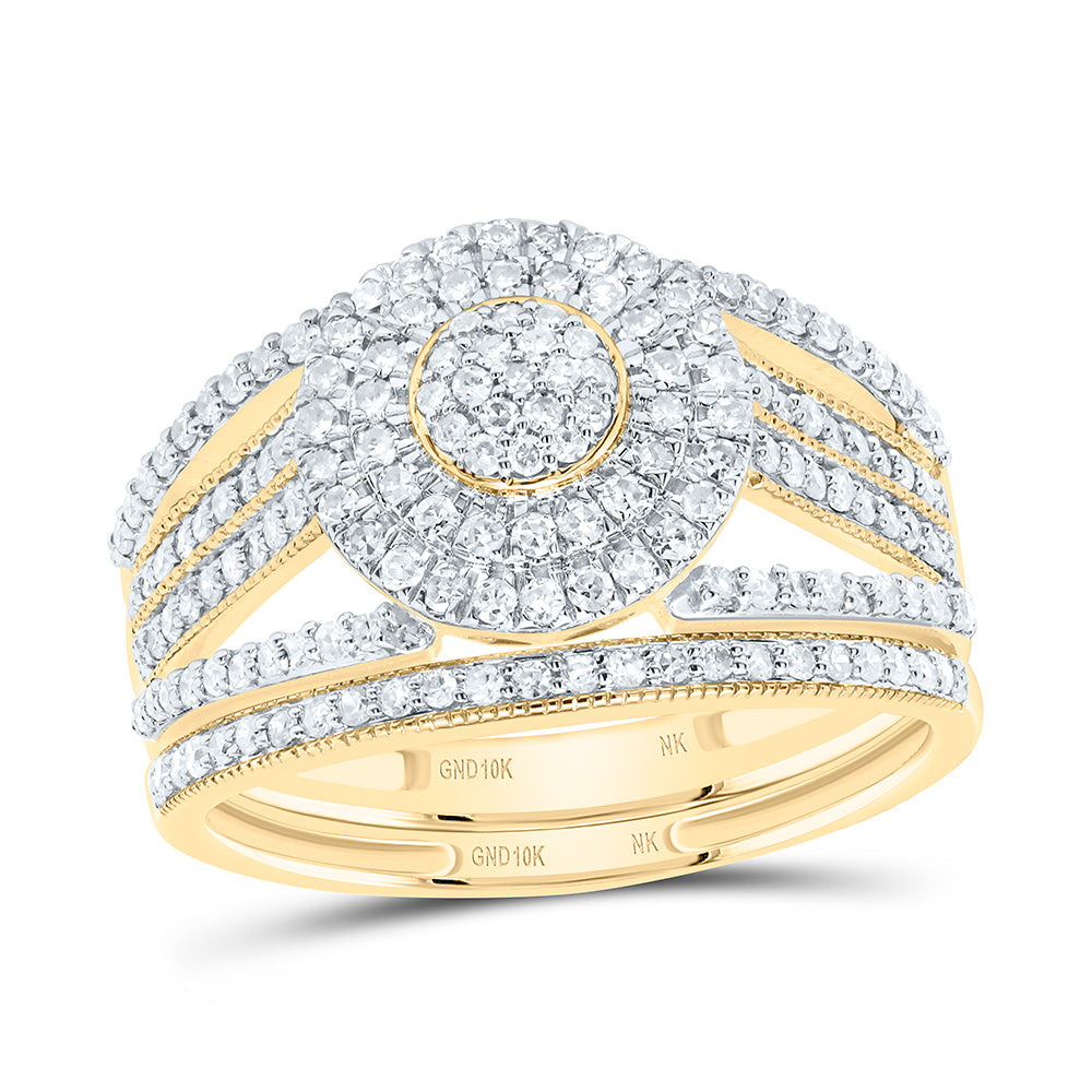 10k Gold 5/8 CTW-Natural Diamond Round Double Halo Bridal Set