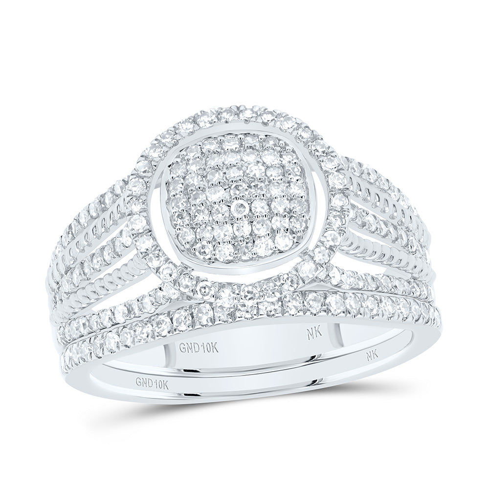 10k Gold 5/8 CTW-Natural Diamond Round Single Halo Bridal Set