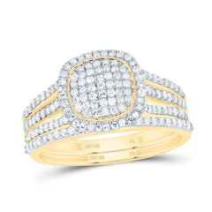 10k Gold 5/8 CTW-Natural Diamond Cushion Single Halo Bridal Set