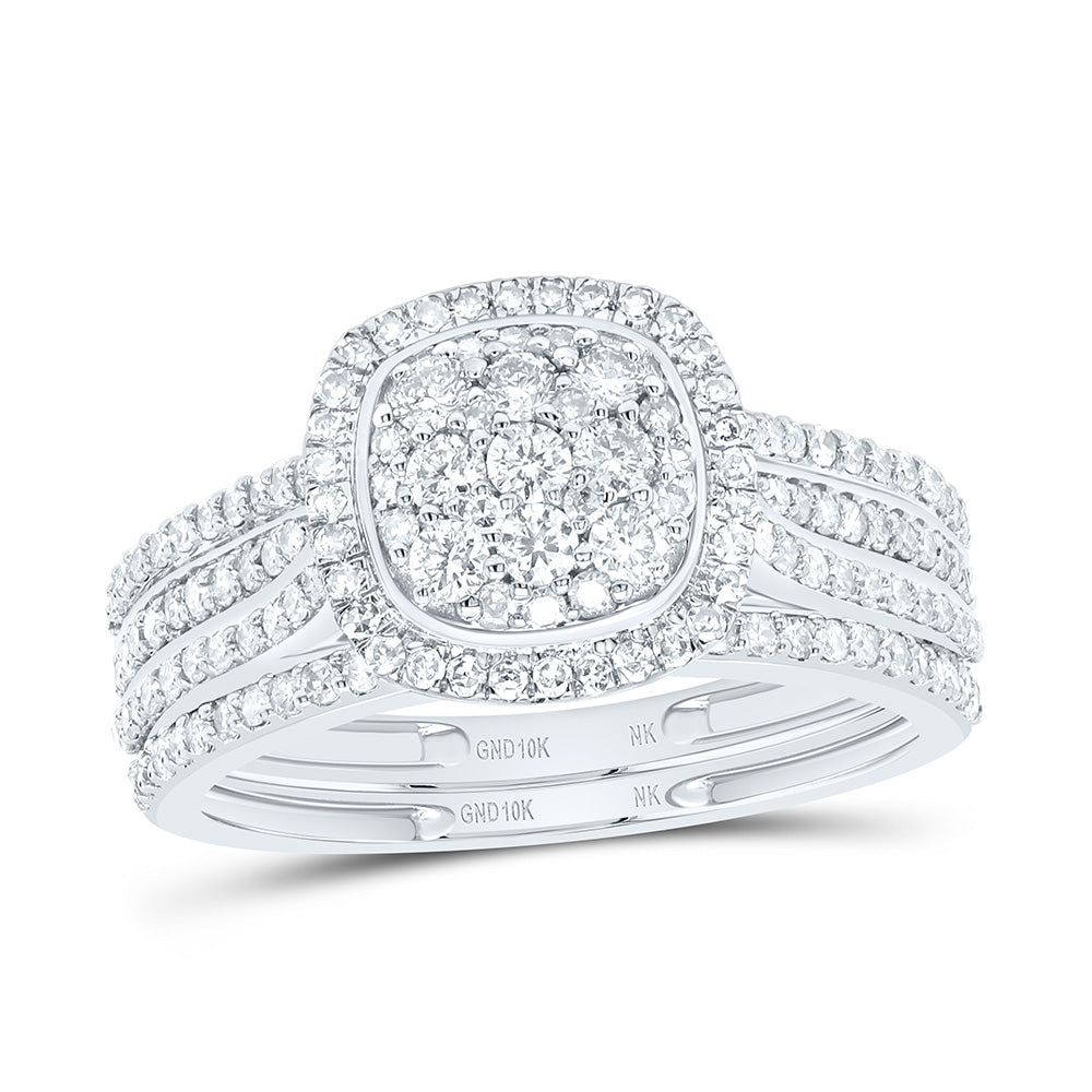 10k Gold 3/4 CTW-Natural Diamond Cushion Single Halo Bridal Set