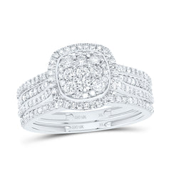 10k Gold 3/4 CTW-Natural Diamond Cushion Single Halo Bridal Set