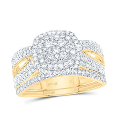 10k Gold 7/8 CTW-Natural Diamond Cushion Double Halo Bridal Set