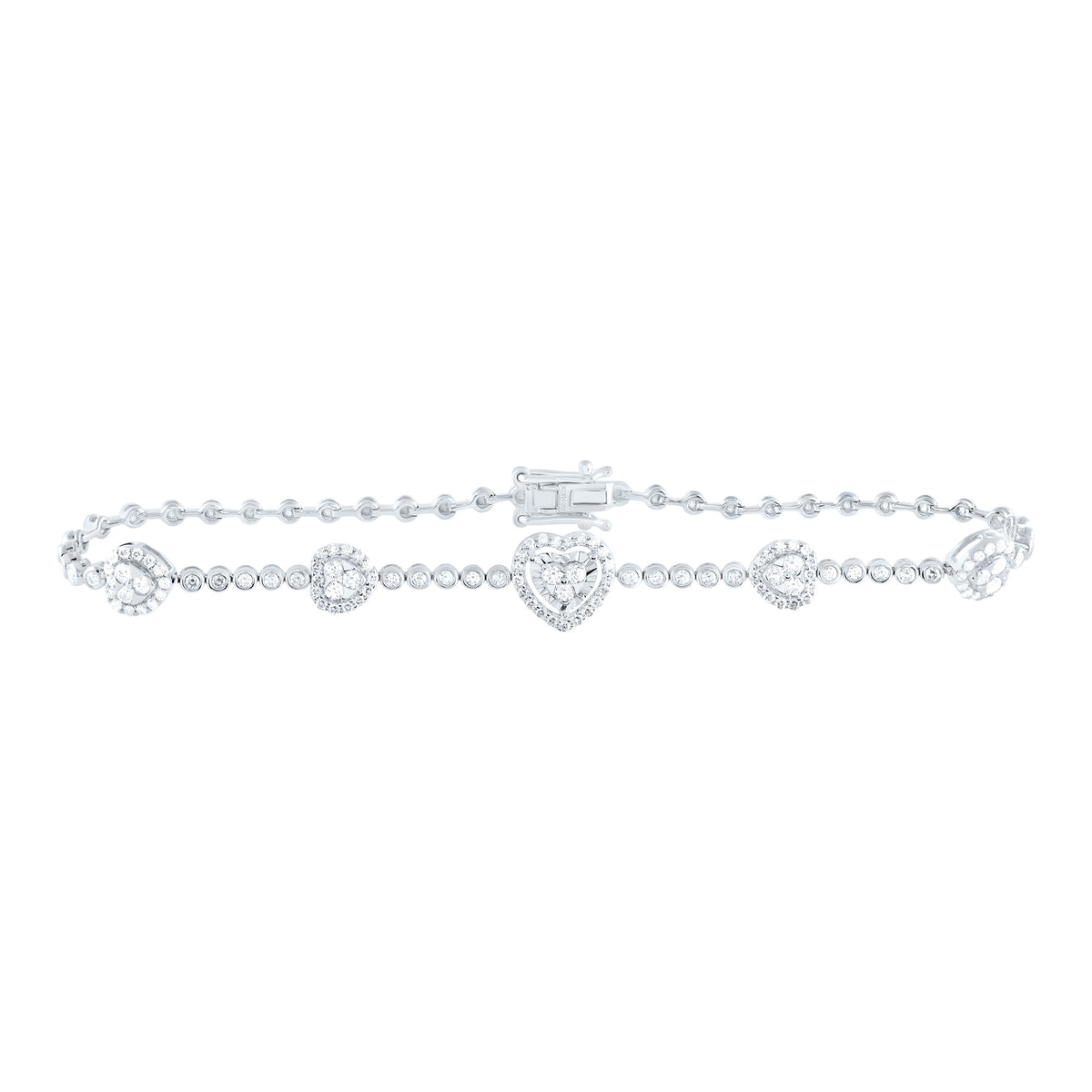 14k Gold 1 CTW-Natural Diamond Fashion Heart Bracelet (7 Inch )