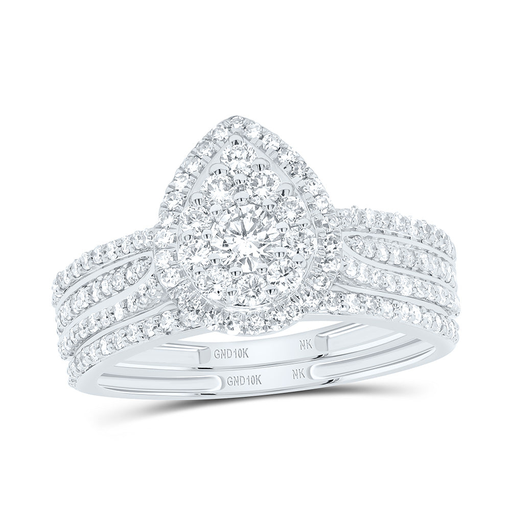 10k Gold 7/8 CTW-Natural Diamond Pear Single Halo Bridal Set