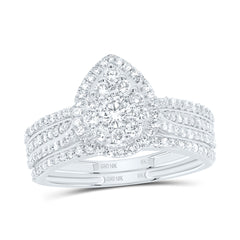 10k Gold 7/8 CTW-Natural Diamond Pear Single Halo Bridal Set
