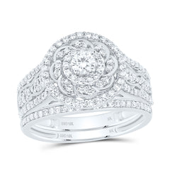 10k Gold 7/8 CTW-Natural Diamond Round Single Halo Flower Bridal Set