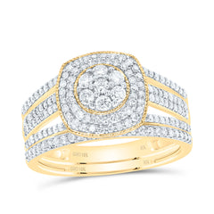 10k Gold 3/4 CTW-Natural Diamond Cushion Double Halo Bridal Set