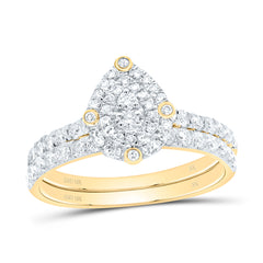10k Gold 3/4 CTW-Natural Diamond Pear Double Halo Bridal Set