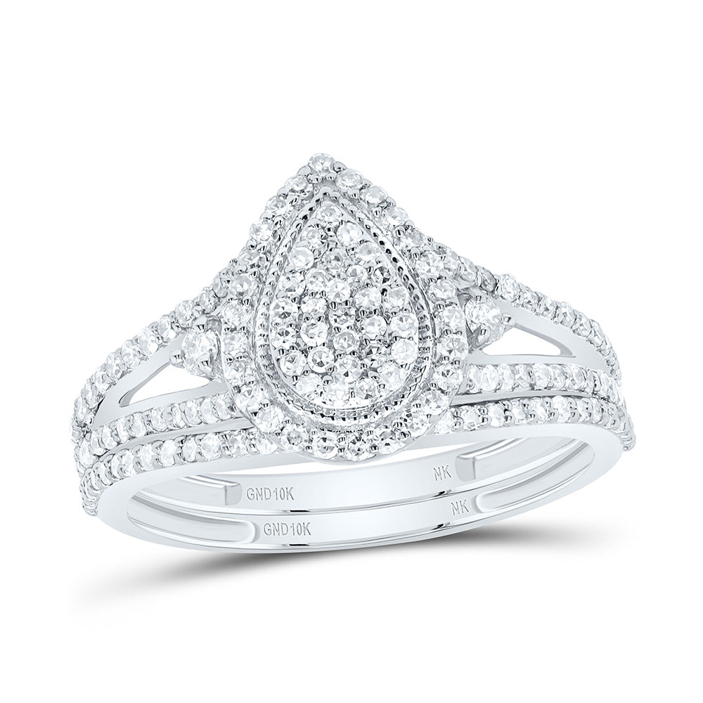 10k Gold 5/8 CTW-Natural Diamond Pear Single Halo Bridal Set