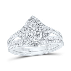 10k Gold 5/8 CTW-Natural Diamond Pear Single Halo Bridal Set
