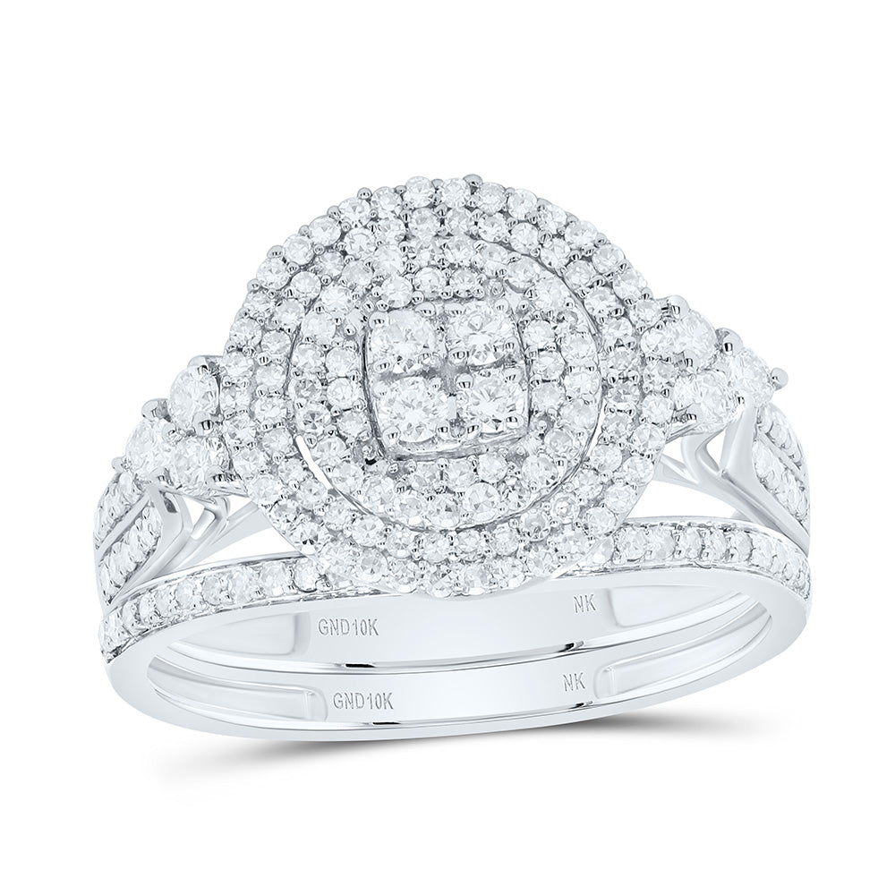 10k Gold 3/4 CTW-Natural Diamond Round Double Halo Bridal Set