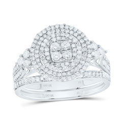 10k Gold 3/4 CTW-Natural Diamond Round Double Halo Bridal Set