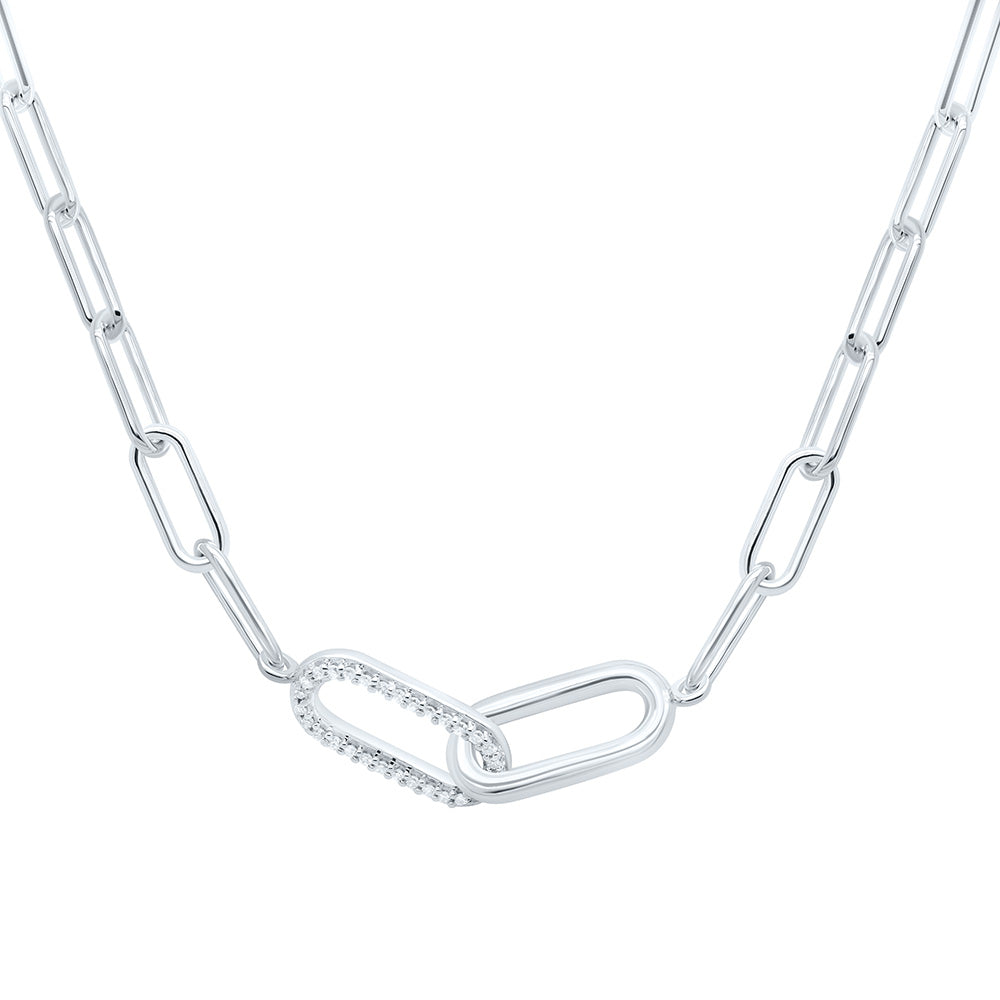 Sterling Silver 1/12 CTW-Natural Diamond Gift Necklace (18 Inch )