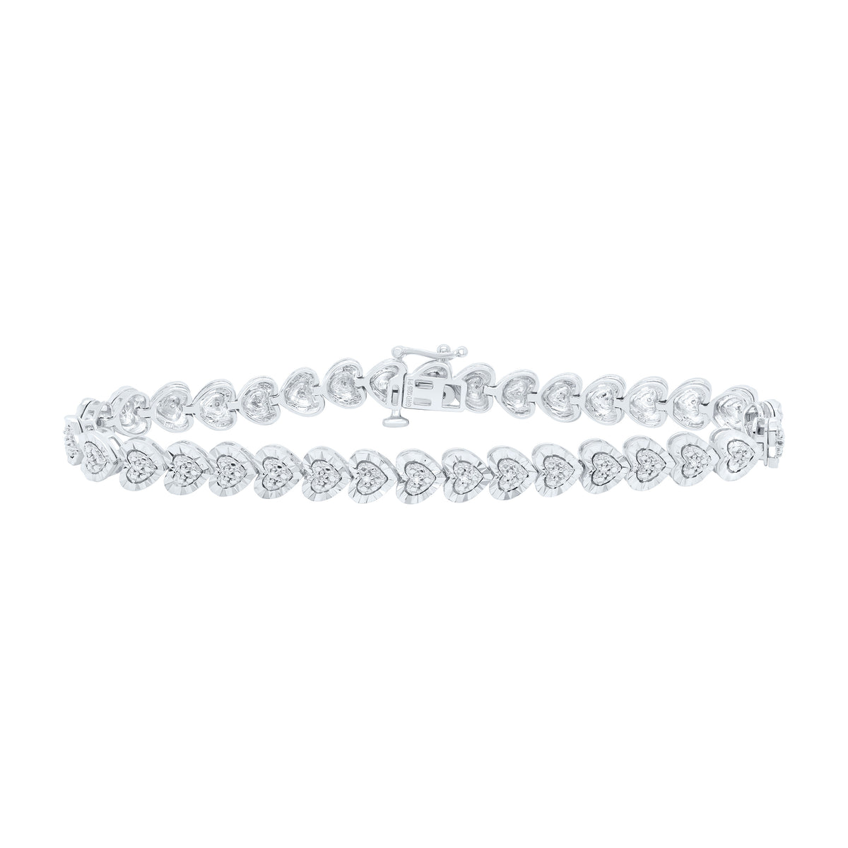 Sterling Silver 1/8 CTW-Natural Diamond Gift Heart Bracelet (7 Inch )